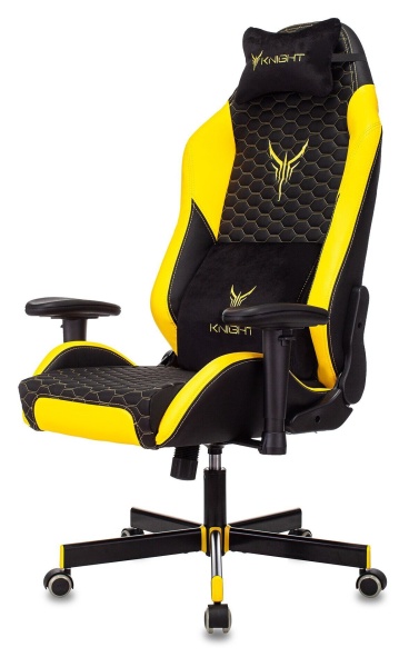 Кресло игровое Knight Neon Экокожа крестовина металл, черно-желтый